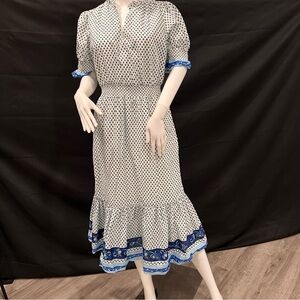 Jcrew Vintage Blue and White Patterned Dress